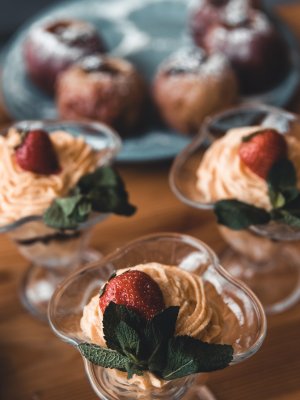 Dessert with strawberries on a white background